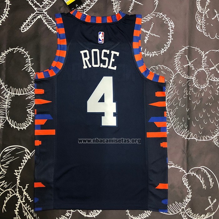Camiseta New York Knicks Derrick Rose NO 4 Ciudad Edition 2019-20 Azul